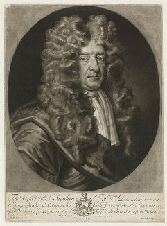 Портрет достопочтенного Стивена Фокса (1627-1716), Лорда-заседателя казначейства и главного казначея. Меццо-тинто Джона Саймона с оригинала Джона Бейкера, 1701 год. 
