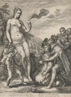 Поклонение Венере. Гравюра Яна Санредама из сюиты "Вакх, Венера и Церера" по оригиналам Гендрика Голциуса, 1596 год. 
