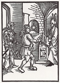 Глупый писарь (иллюстрация к главе 79 книги Себастьяна Бранта "Корабль дураков", гравированная Дюрером в 1494 году)