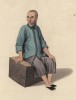 Китайский преступник, прикованный к каменной глыбе (лист 14 устрашающей работы "Китайские наказания", изданной в Лондоне в 1801 году)