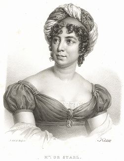 Мадам де Сталь (Анна-Луиза Жермен, баронесса де Сталь-Гольштейн, 1766--1817) - знаменитая писательница и хозяйка блестящего парижского салона. 
