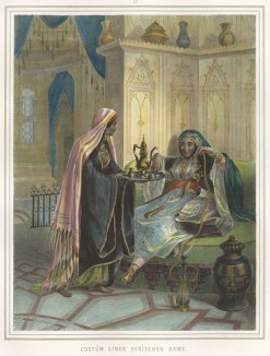 Сирийская дама, курящая кальян (из "Путешествия на Восток..." герцога Максимилиана Баварского. Штутгарт. 1846 год (лист XV))