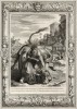 Геракл побеждает Ахелоя, принявшего образ быка в единоборстве, и обламывет ему один рог (лист известной работы "Храм муз", изданной в Амстердаме в 1733 году)